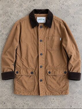 Orvis Chore Barn Jacket Men Medium Brown Cotton Corduroy Collar Cuffs Streetwear